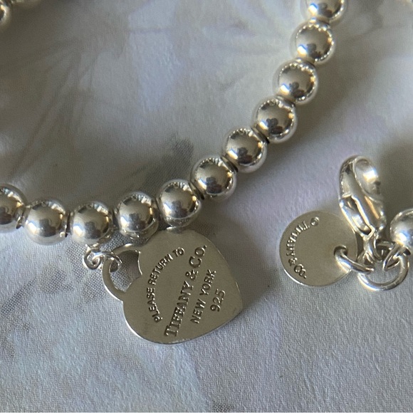 “Return to Tiffany & Co” Round Sterling Silver Beaded Bracelet With Heart Tag!!! - Picture 12 of 17